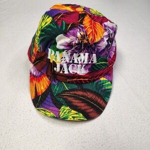 Vintage Panama Jack Hat Cap Stap Back Tropical Floral Made in USA Retro